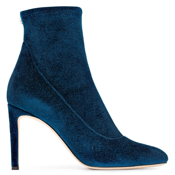 GIUSEPPE ZANOTTI Celeste Glitter Velvet Stretch Bootie, Blue-OZNICO