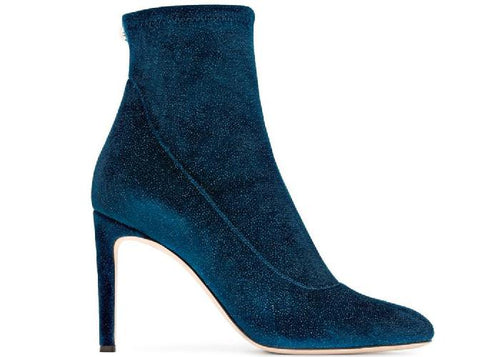 GIUSEPPE ZANOTTI Celeste Glitter Velvet Stretch Bootie, Blue-OZNICO