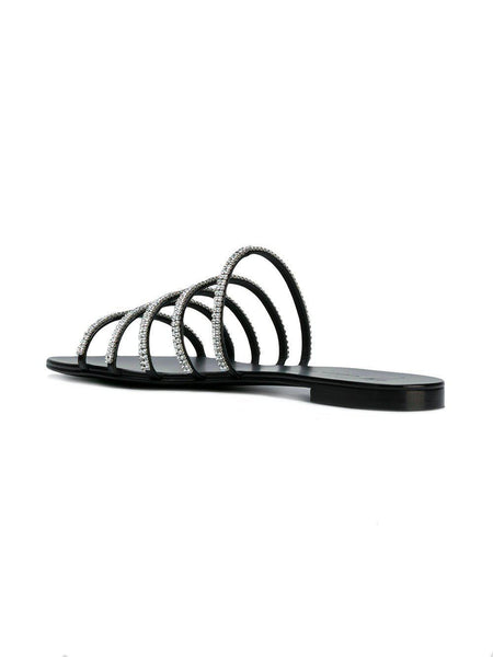 GIUSEPPE ZANOTTI Embellished Flat Sandals, Vernice Nero-OZNICO