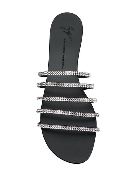 GIUSEPPE ZANOTTI Embellished Flat Sandals, Vernice Nero-OZNICO