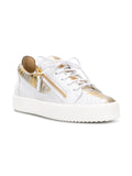 GIUSEPPE ZANOTTI Gail Metallic Low Top Women's Sneaker, White/ Gold-OZNICO