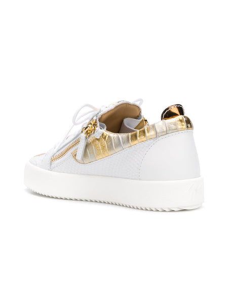 GIUSEPPE ZANOTTI Gail Metallic Low Top Women's Sneaker, White/ Gold-OZNICO