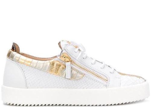 GIUSEPPE ZANOTTI Gail Metallic Low Top Women's Sneaker, White/ Gold-OZNICO