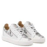 GIUSEPPE ZANOTTI Gail Metallic Low Top Women's Sneaker, White/ Silver-OZNICO