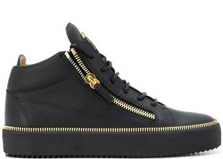 LANVIN CURB WASHED DENIM SNEAKERS, BLACK/BEIGE