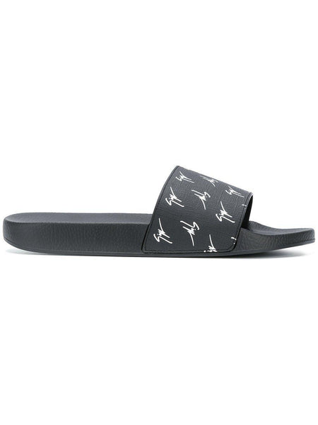 GIUSEPPE ZANOTTI Men's Logo Slides, Black-OZNICO