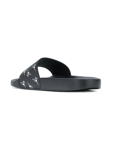 GIUSEPPE ZANOTTI Men's Logo Slides, Black-OZNICO