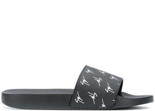 GIUSEPPE ZANOTTI Men's Logo Slides, Black-OZNICO