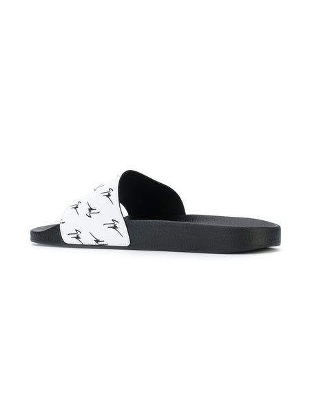 GIUSEPPE ZANOTTI Men's Logo Slides, White-OZNICO