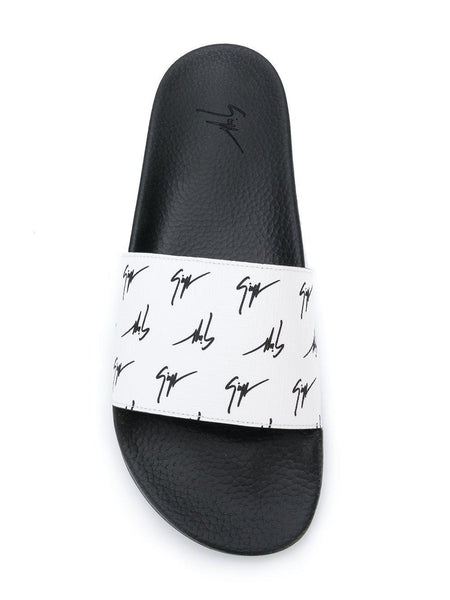 GIUSEPPE ZANOTTI Men's Logo Slides, White-OZNICO