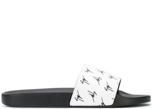 GIUSEPPE ZANOTTI Men's Logo Slides, White-OZNICO