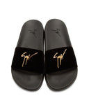 GIUSEPPE ZANOTTI Velvet Logo Slides, Black-OZNICO