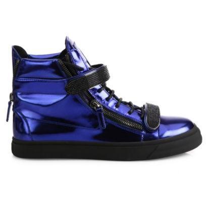 GIUSEPPE ZANOTTI Women's Metallic Double Bar High-Top Sneakers-OZNICO