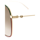 GUCCI Large Square Metal Sunglasses, Gold Metal/ Green/ Red-OZNICO