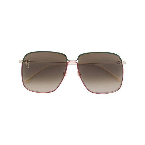 GUCCI Large Square Metal Sunglasses, Gold Metal/ Green/ Red-OZNICO