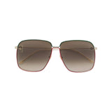 GUCCI Large Square Metal Sunglasses, Gold Metal/ Green/ Red-OZNICO