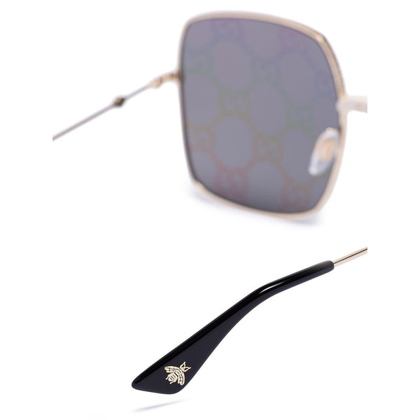 GUCCI Logo Rectangular Metal Frame Sunglasses, Gold Tone/ Multi-OZNICO