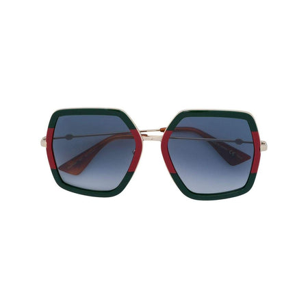 GUCCI Square Frame Sunglasses, Green/ Red