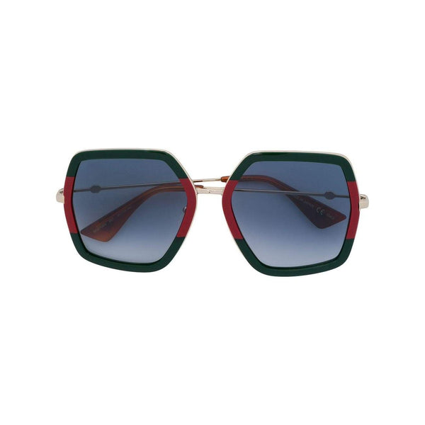 GUCCI Oversized Metal Sunglasses, Green/ Red-OZNICO