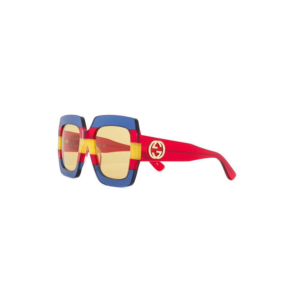 GUCCI Square Frame Sunglasses, Blue/ Red-OZNICO
