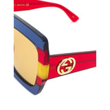 GUCCI Square Frame Sunglasses, Blue/ Red-OZNICO