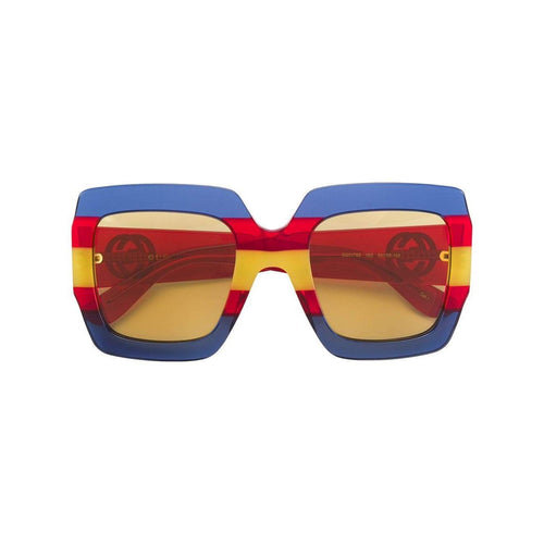 GUCCI Square Frame Sunglasses, Blue/ Red-OZNICO