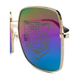 GUCCI Tiger Rectangular Metal Frame Sunglasses, Gold Tone/ Multi-OZNICO