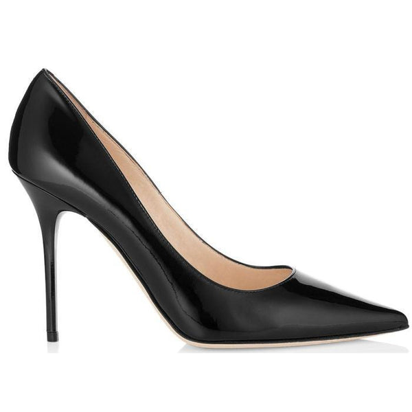 JIMMY CHOO Abel Patent Leather Pointy Toe Pumps, Black-OZNICO