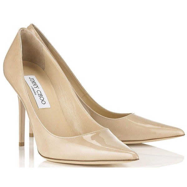 JIMMY CHOO Abel Patent Leather Pointy Toe Pumps, Nude-OZNICO