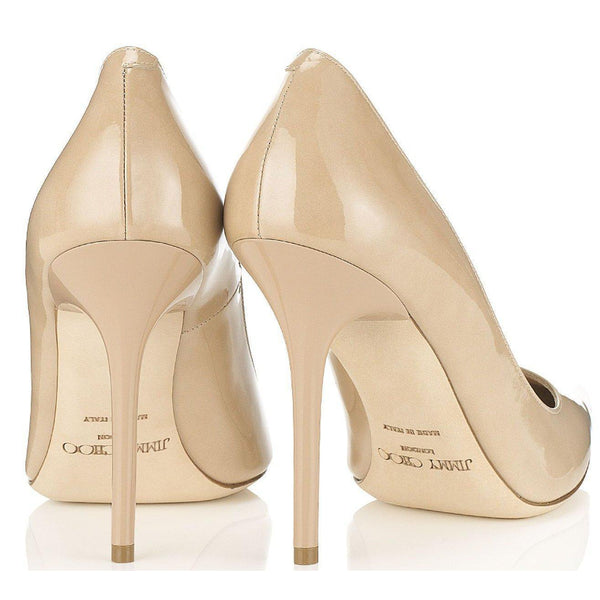 JIMMY CHOO Abel Patent Leather Pointy Toe Pumps, Nude-OZNICO