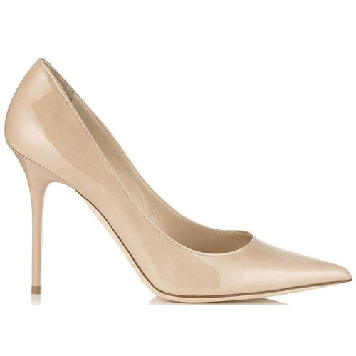 JIMMY CHOO Abel Patent Leather Pointy Toe Pumps, Nude-OZNICO