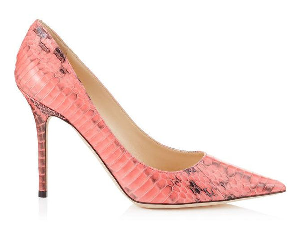 JIMMY CHOO Abel Snakeskin Pointed-Toe Pump, Coral Pink-OZNICO