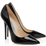 JIMMY CHOO Anouk Patent Leather Pointy Toe Pumps, Black-OZNICO