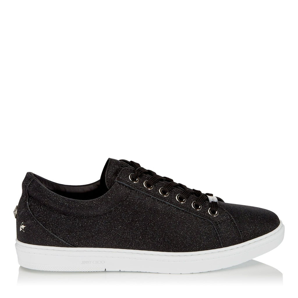 JIMMY CHOO Cash Fine Glitter Leather Low Top Trainers, Black – OZNICO