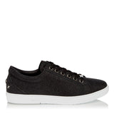 JIMMY CHOO Cash Fine Glitter Leather Low Top Trainers, Black-OZNICO