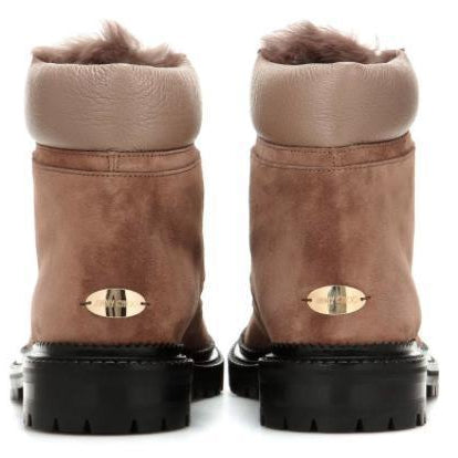 JIMMY CHOO Elba Suede and Rabbit-Fur Ankle Boots, Light Mocha-OZNICO