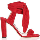 JIMMY CHOO Kora 85 Suede Sandal, Red-OZNICO