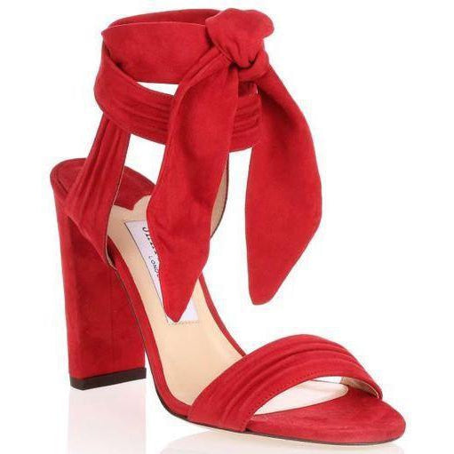 JIMMY CHOO Kora 85 Suede Sandal, Red-OZNICO