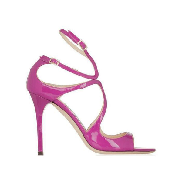 JIMMY CHOO Lang Patent Leather Sandal, Jazzberry-OZNICO