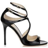 JIMMY CHOO Lang Patent Strappy Sandals, Black-OZNICO