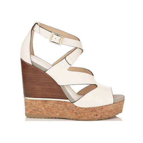 JIMMY CHOO Nate 120 Leather Cork Wedges, Latte Mix-OZNICO