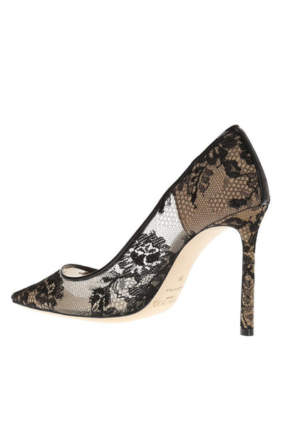 JIMMY CHOO Romy 100 Lace Pump, Black-OZNICO