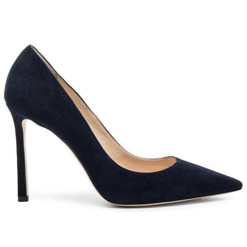 JIMMY CHOO Romy 100 Suede Pumps, Navy-OZNICO