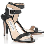 JIMMY CHOO Truce 100 Kid Leather Sandals, Black-OZNICO