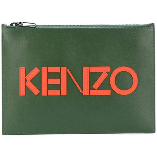 KENZO Colourblock Clutch, Dark Khaki-OZNICO