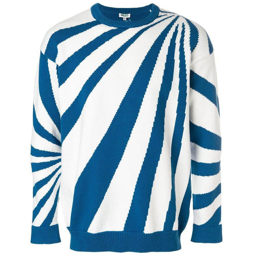 KENZO Cotton Striped Sweater, White/ Blue-OZNICO