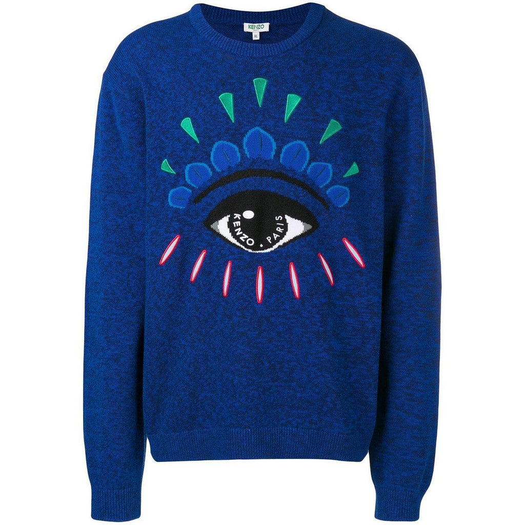 Intarsia Wool Blend Sweater in Blue - Kenzo