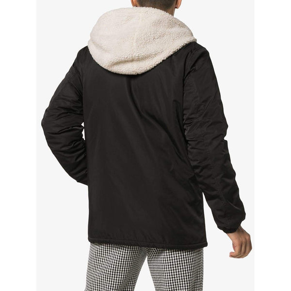 KENZO Faux-Shearling Hooded Jacket, Black-OZNICO