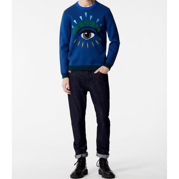KENZO Intarsia Eye Sweater, French Blue-OZNICO