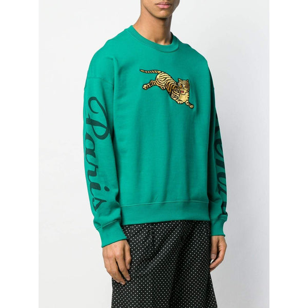 KENZO Jumping Tiger Embroidered Sweatshirt, Grass Green-OZNICO